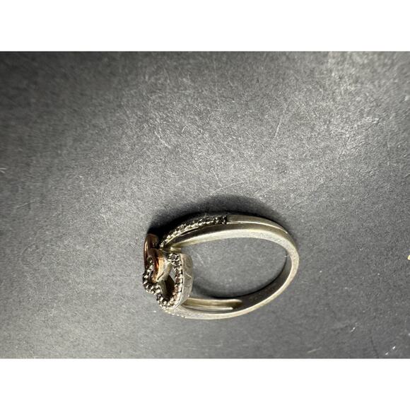 PJ Sterling Silver 925 10K Gold Accent Diamonds Double Open Heart Ring Sz 6.5 - Picture 8 of 13